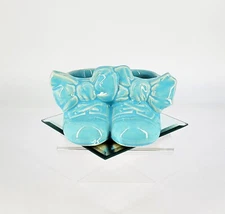 McCoy Pottery Soft Blue Baby Shoes Bow Double Planter Hand Painted MCM Excellent
