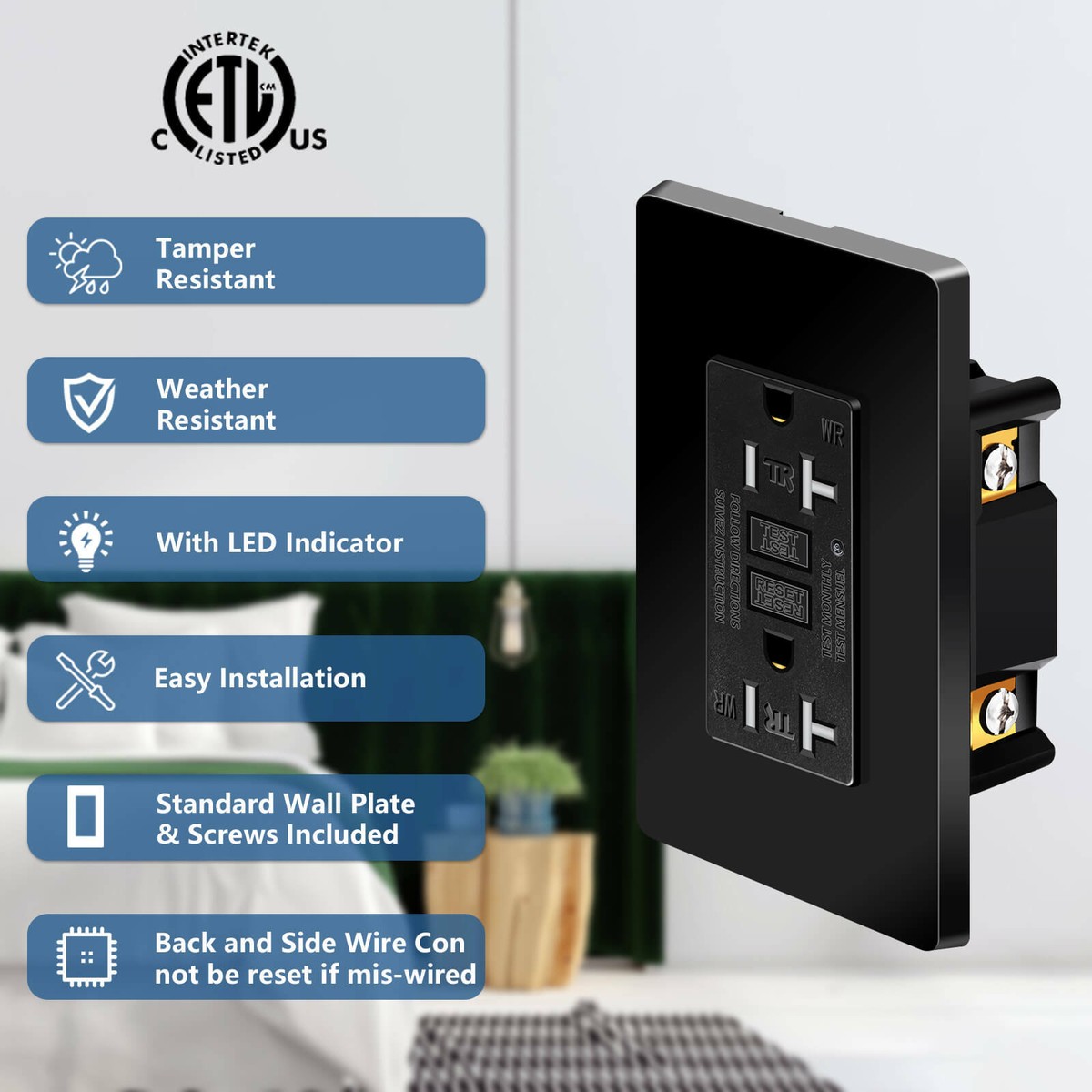 Prese Gfci YUANKY 15A 20A 125V Presa di sicurezza Presa Gfci antimanomissione per autotest dal produttore cinese - Produzione elettrica YUANKY