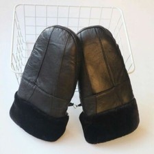 Men Women Fleece Lined Sheepskin Leather Mittens Gloves Thick Winter Thermal New