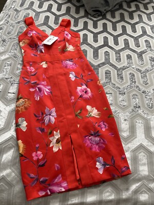 Ted Baker Galina Red Floral Dress Size Women's Designer Cocktail UK