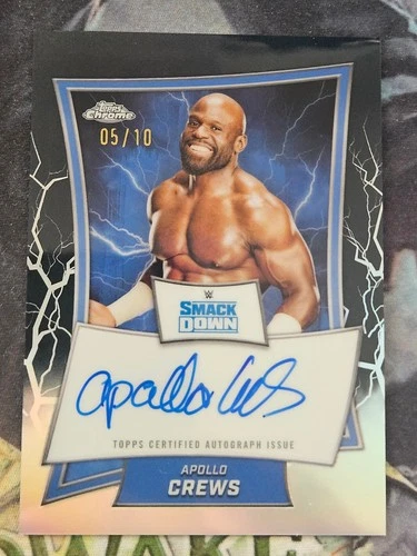 2025 Topps Chrome WWE APOLLO CREWS Blue Brand Auto Black Parallel 05/10