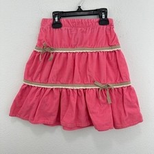 Vintage OshKosh Girls Tiered Corduroy Skirt Pink Ribbon Detail Size 6X Adorable