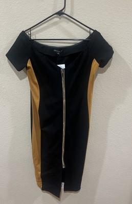 Haute Monde Black & Camel Colorblock Sheath Dress Gold Zipper Size