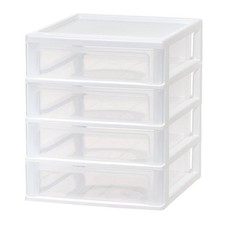 4 Drawer Desktop-Storage Unit White: Plastic Desk Drawer Organizers