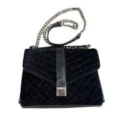 Nine West Black Quilted Velvet Crossbody Bag Silver Chain Strap Purse