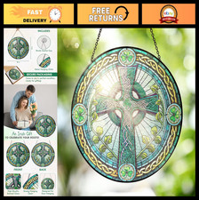 St. Patrick's Day Stained Glass Suncatcher - 8" Irish Decorations  Gifts, Celti