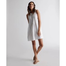 Quince Womens Sz M 100% Linen White Pintuck Tunic Dress Sleeveless Swing Casual