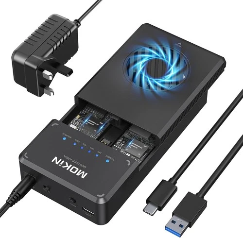 MOKiN NVMe Enclosure, M.2 SSD Enclosure Dual-Bay Offline USB 3.1 Docking Station