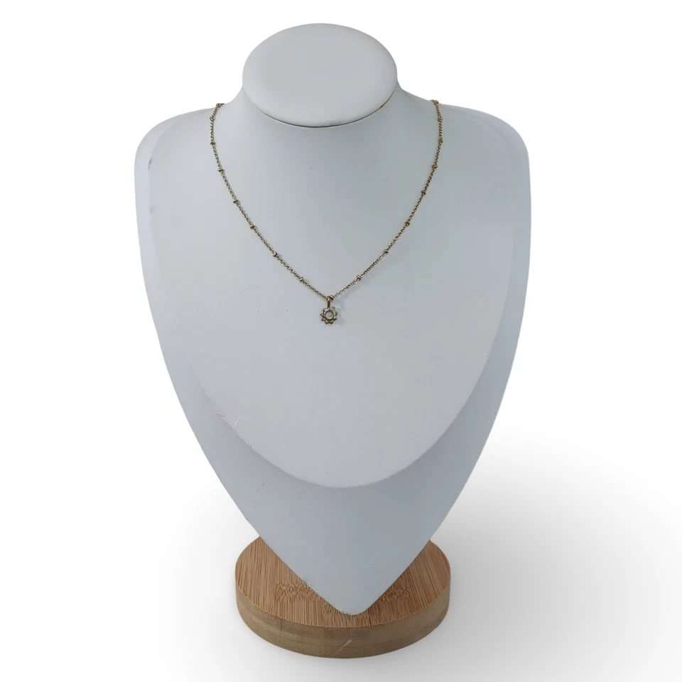 Vintage Sunburst Moonstone Pendant Gold Tone 16"+2" Necklace - Image 4 of 4