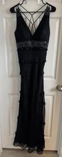 Laundry Shelli Segal Women's Dress Black Sz 6 100%Silk Sleeveless,Embellishments