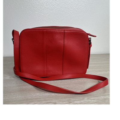 Nordstrom brand Red Pebbled Leather Crossbody camera bag silver hardware 