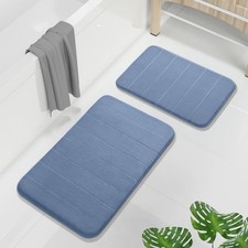2 PCS Memory Foam Bathroom Rug Set Denim Blue Bath Mat 17x24 31.5x20 Inch