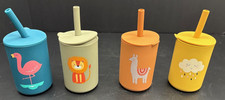 Infant to Toddler Silicone Sippy Cup w/ Straw Animal Theme Set of 4 NEW