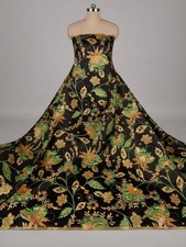 Orange Green Black Jacquard Metallic Brocade Fabric 58  Width By The Yard