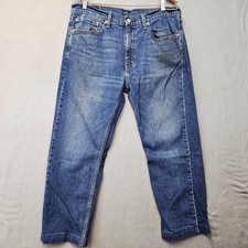 Levis 505 Jeans Blue Denim Regular Fit Mens 36x32 Straight Leg Cotton Zip Fly