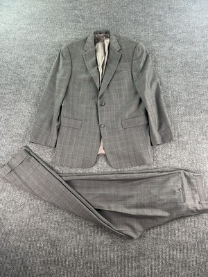 Hart Schaffner Marx Suit 44 R Gray Wool Plaid Check Classic Jacket Pants 33x31