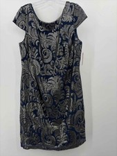 Pre-Owned Adrianna Papell Navy Size 14W Sequin Knee Length Short Sleeve Dress