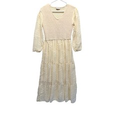 Baltic Born Midi Dress Smocked Embroidered Leaf Small Cream Women Fairy