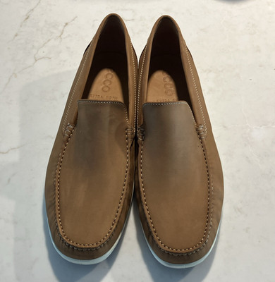 ECCO Men Brown Leather Slip-On Loafer Rubber Sole 13-13.5W *Worn Once*Flawless*
