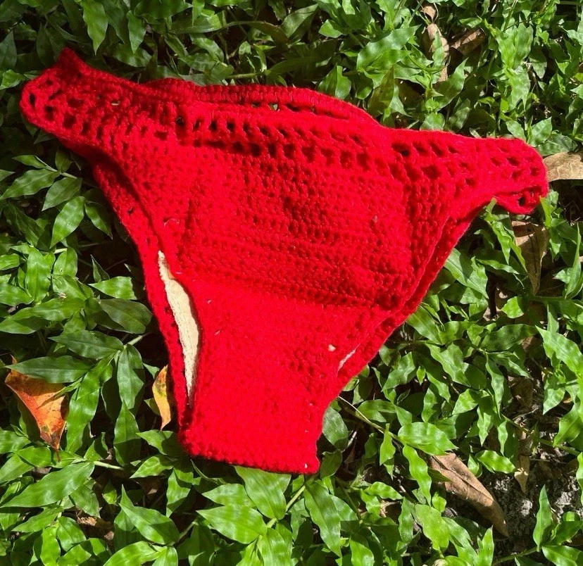 Handmade Crochet Bikini Bottom Sexy Swimwear Mid-high Waist Swimming Trunks - Image 3 of 3
