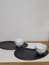 Echizen Ware Kunisei Kiln Plate Firefly Carved Teacup Hospitality Set