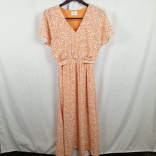 Sienna Sky Orange Floral Maxi Dress Womens Medium Waist Tie Elastic