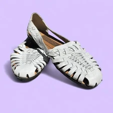 1990s Predictions Leather Collection White Huarache Sandals Size 6  Vintage