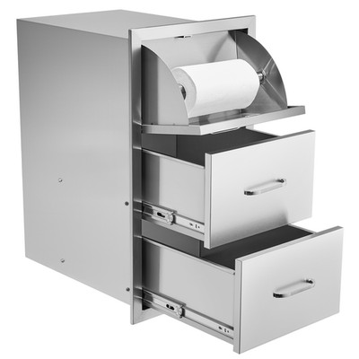 17Wx30Hx21D Outdoor Kitchen Drawer Triple BBQ Access Drawer Stainless Steel