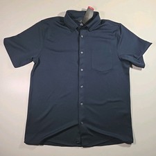 Greg Norman Navy Blue PlayDry Button Down Shirt Mens Medium With Pocket NEW