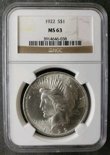 1922 $1 Peace Silver Dollar NGC MS63