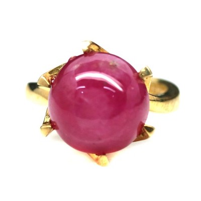925 Sterling Silver 18K Gold Plated 12 mm. Pink Ruby Ring Size 5.75