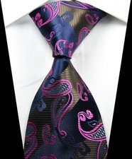 New Paisley Brown Pink Blue Jacquard Woven 100 Silk Fashion Men's Tie Necktie