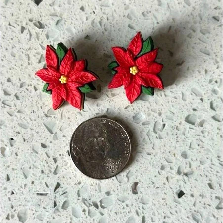 Vintage Festive Poinsettia Flower Shank Button Set for Holiday Crafts 2 Pieces - Image 3 of 4