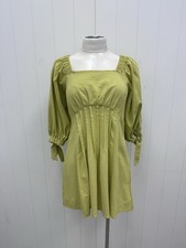 Green Cotton Smocked Mini Boho 3/4 SLeeve Spring Summer Dress