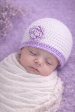 Crochet Newborn Baby Girl Beanie Hat, Handmade Baby Wear.