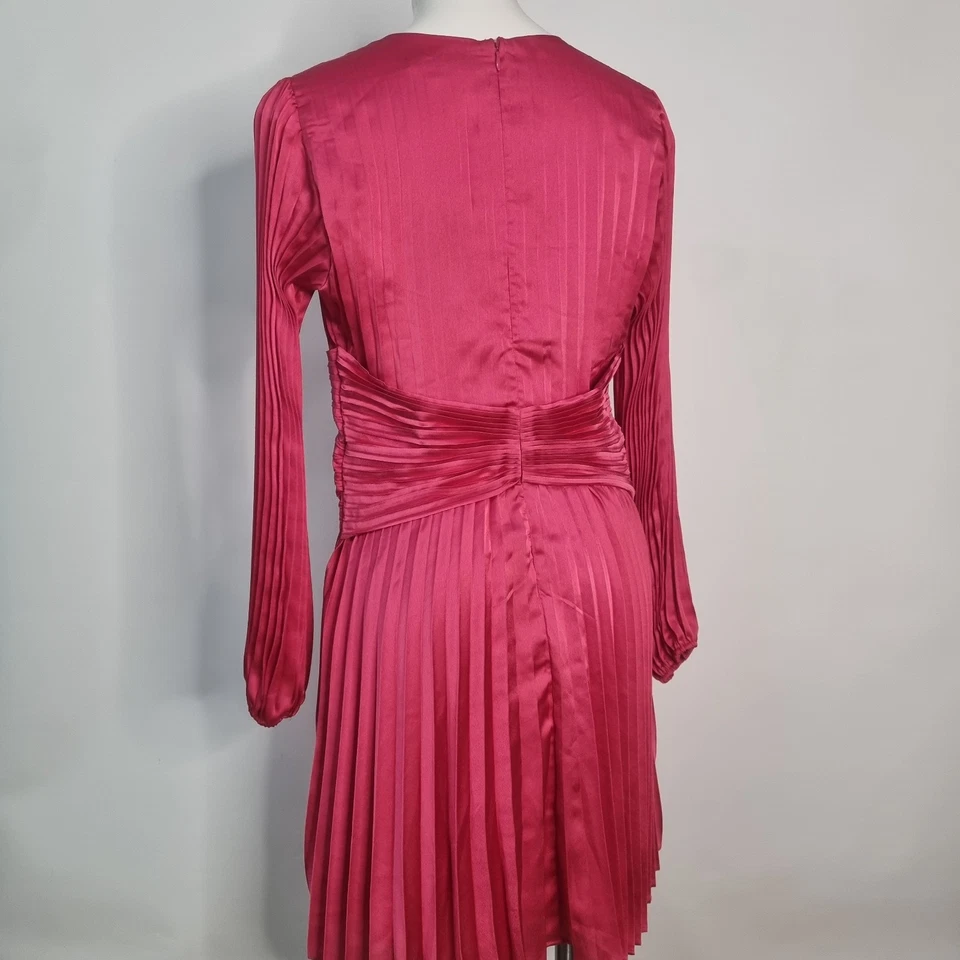 Nuevo con etiquetas Vestido Barbiecore Boston Propio Rosa Acordeón Plisado Rosa Caliente Profundo V Talla 12 Foto 4 de 4