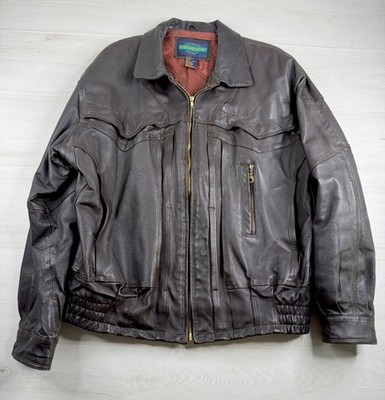 Vtg Weekends Leather Bomber Jacket Brown Full Zip Talon Biker Motorcycle Men XLT