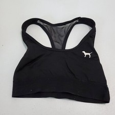 Victoria's Secret PINK Women Sports Bra XS Black Racerback Mesh Logo Pullover
