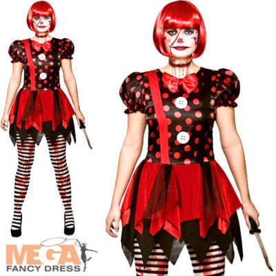 Horror Clown Ladies Fancy Dress Halloween Scary Circus Adults Womens Costume  New | eBay