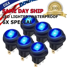 6X M1 Blue LED Light 12V 20A Car Auto Boat Round Rocker WATERPROOF TOGGLE SWITCH