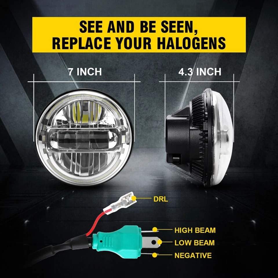 E24 E-geprüft 7 Zoll LED Scheinwerfer Rund Schwarz für Classic Mini Austin Rover - Bild 3 von 4