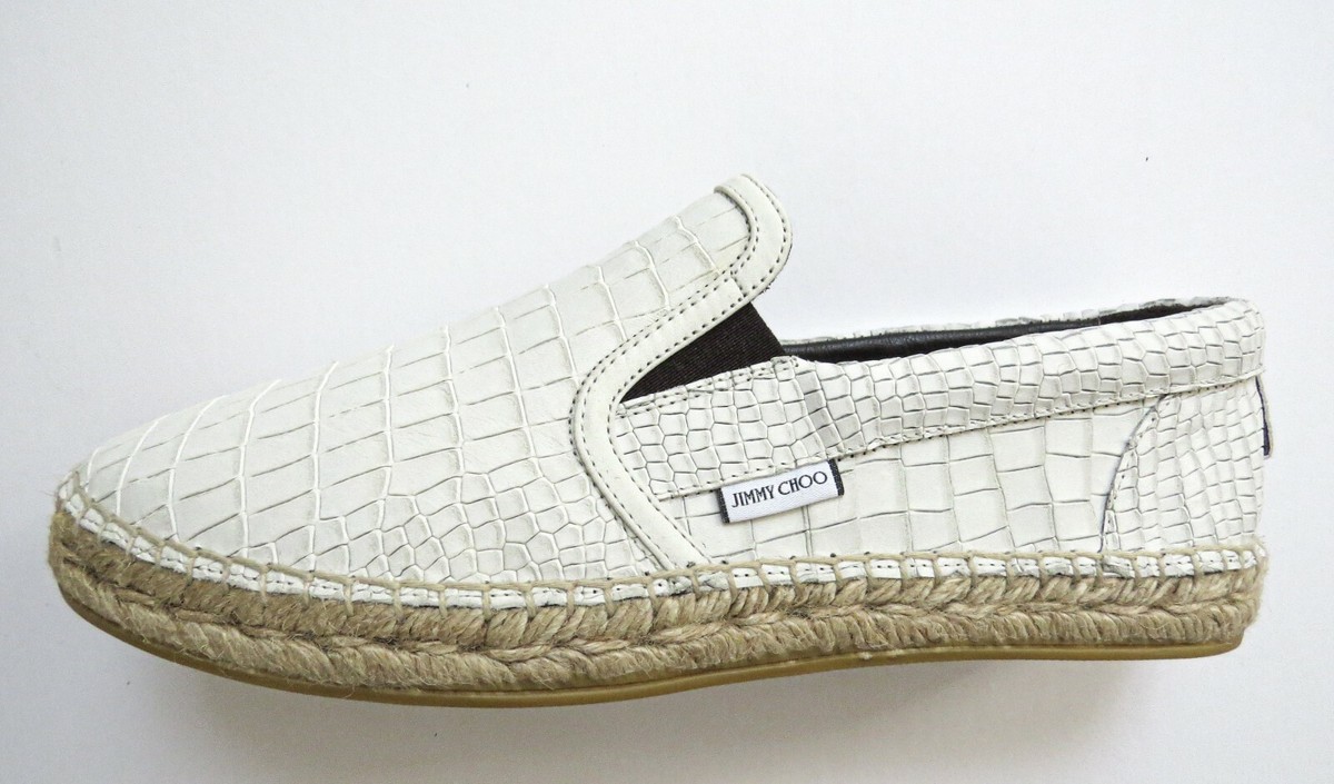 JIMMY CHOO White Crocodile Nubuck Espadrilles Shoes Size 8 US 41