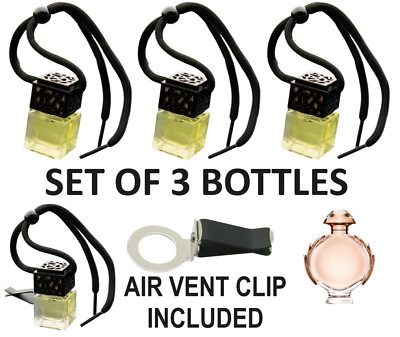 OLYMPIA  SET OF 3 BOTTLES Car Air Freshener Perfume Diffuser + Free Vent Clip