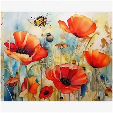 Blooming Beauty Paint Kit: Poppy Floral DIY Canvas Painting for Adults - Beginne