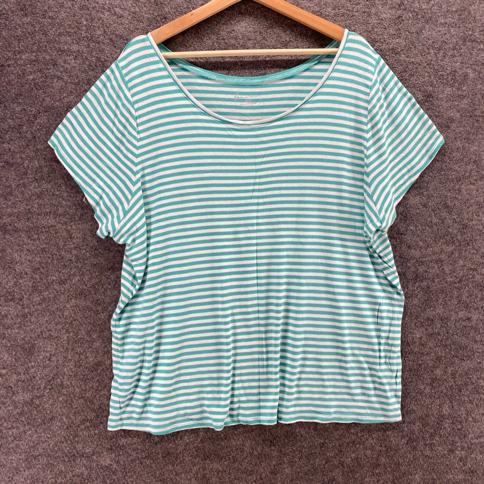 Camiseta Lane Bryant Mujer 26/28 Plus Azul Rayas Manga Corta Cuello Redondo Rayón Foto 4 de 4