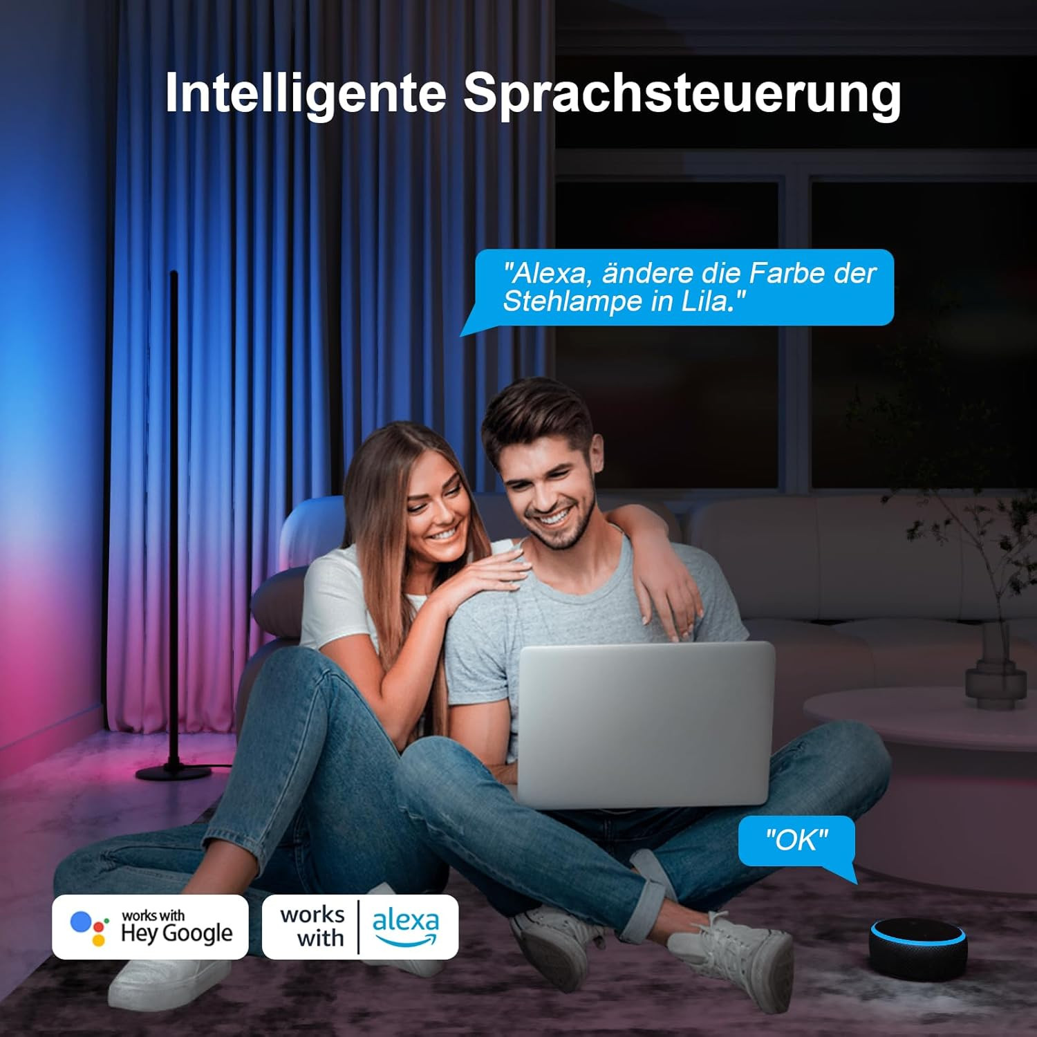 Lampada da Terra LED, app compatibile con Alexa e Google Assistant, musica Sincr foto 5