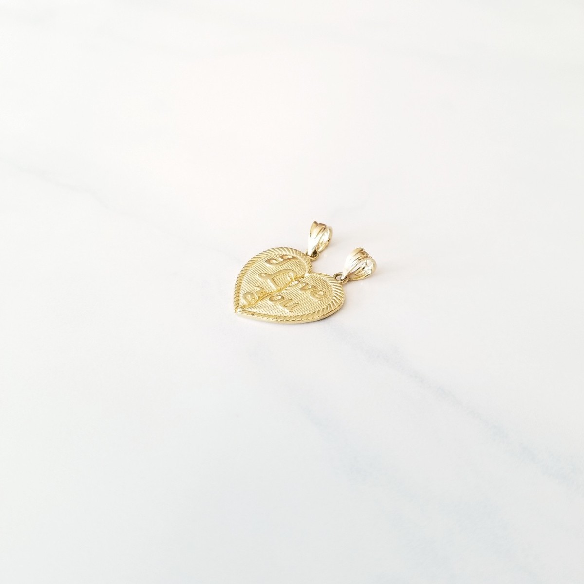 10K Solid Yellow Gold I Love You Half Heart Necklace Pendant
