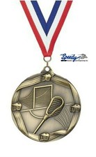 LACROSSE ZŁOTY MEDAL NAGRODA MVP MIP 2,25" CZERWONO-BIAŁA NIEBIESKA WSTĄŻKA SPERSONALIZOWANA GRATIS