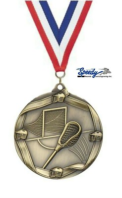 LACROSSE GOLD MEDAL AWARD MVP MIP 2.25'' RED WHITE BLUE RIBBON PERSONALIZED FREE