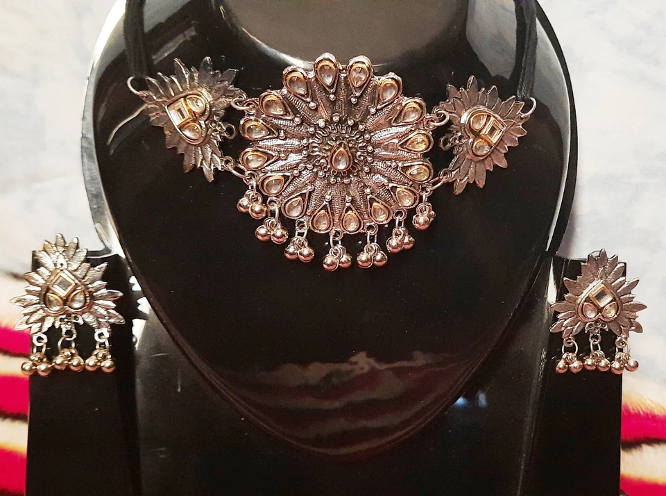 Ожерелье колье ювелирное богемное окисленное серебро индийский традиционный болливудский стиль - Изображение 3 из 4